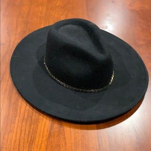 ZARA Wide Brimmed Felt Hat Black Cowboy One Size